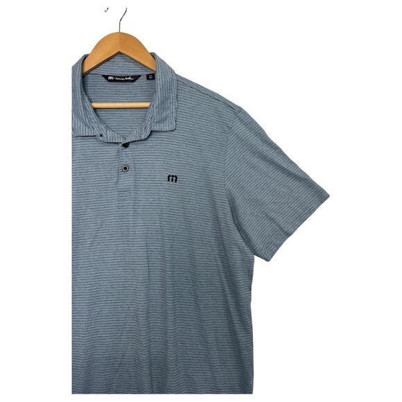 TravisMathew Polo Shirt Mens 2XL Blue Striped Golf Casual Performance Outdoor - Picture 9 of 15
